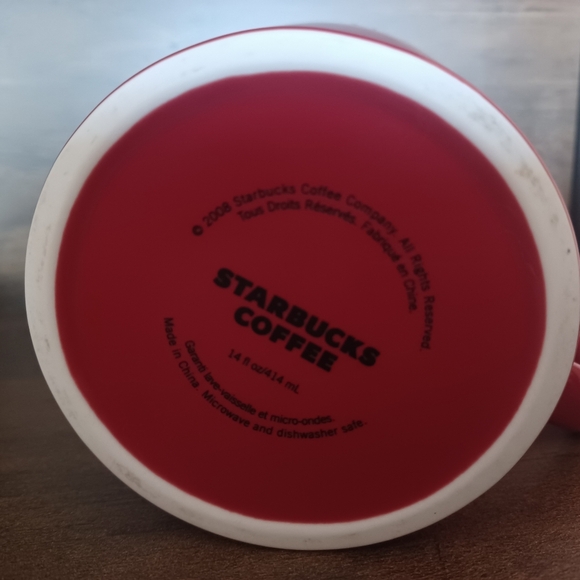 Starbucks 2008 Ceramic Coffee Tea Red With White Logo Mug Cup - Picture 5 of 10